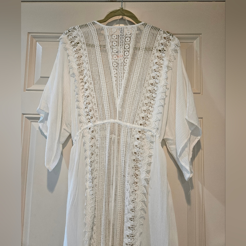 American Rag Maxi Kimono LS Tie Front Intricate Lace Sheer Egret White Small NWT - Picture 11 of 14